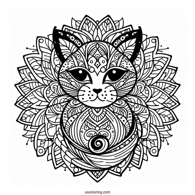 Cat Mandala Coloring In For Adults