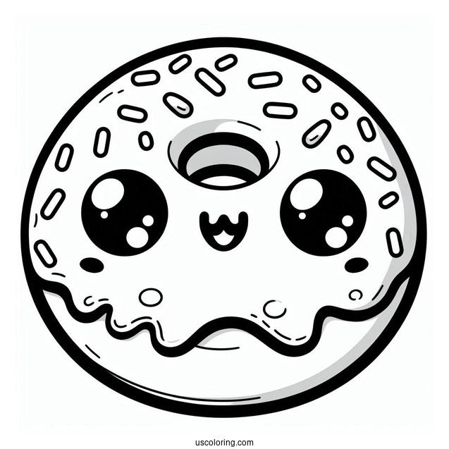 Cartoon Donut Coloring Page With Pretty Eyes For Kids