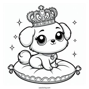 Palace Pets Coloring Page Of Adorable Nuzzles With Crown Standing On Cushion