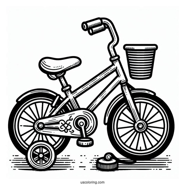 Simple Kids Bicycle Coloring Page With Training Wheels