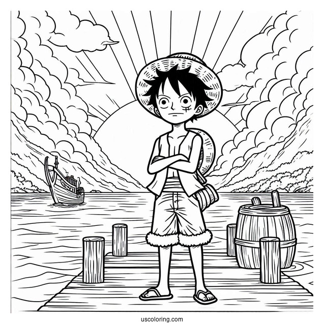 Easy Outline Of Luffy Coloring Page Standing On The Dock