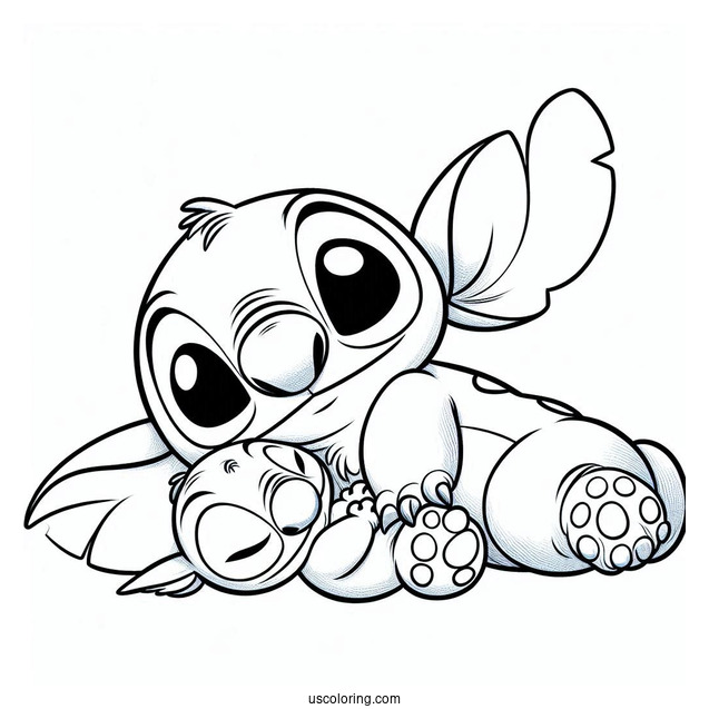 Stitch Cuddling Scrump Doll Coloring Page