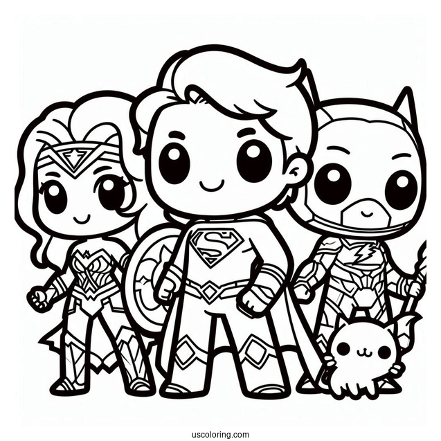 Easy Kawaii Justice League Coloring Page For Preschoolers
