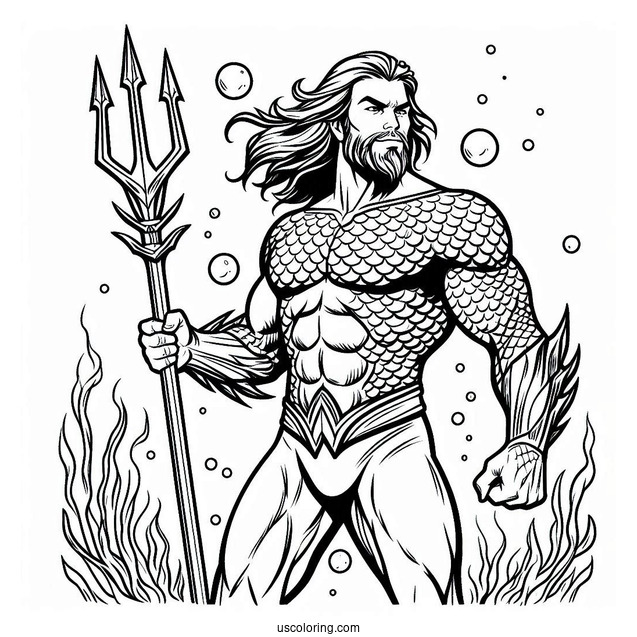 Aquaman Holding Trident Underwater Coloring Sheet