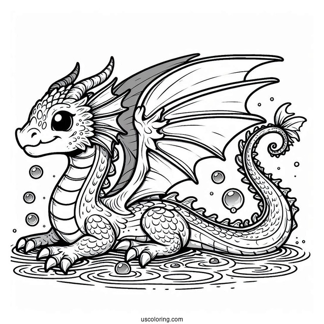 Adorable Water Dragon To Color
