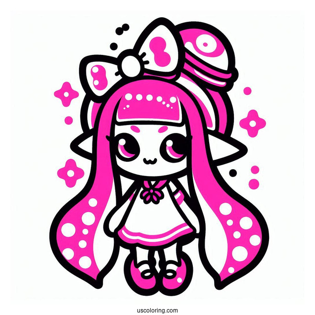 Splatoon Coloring Page Of Kawaii Amiiba Girl Neon Pink With Inkjet For Kids