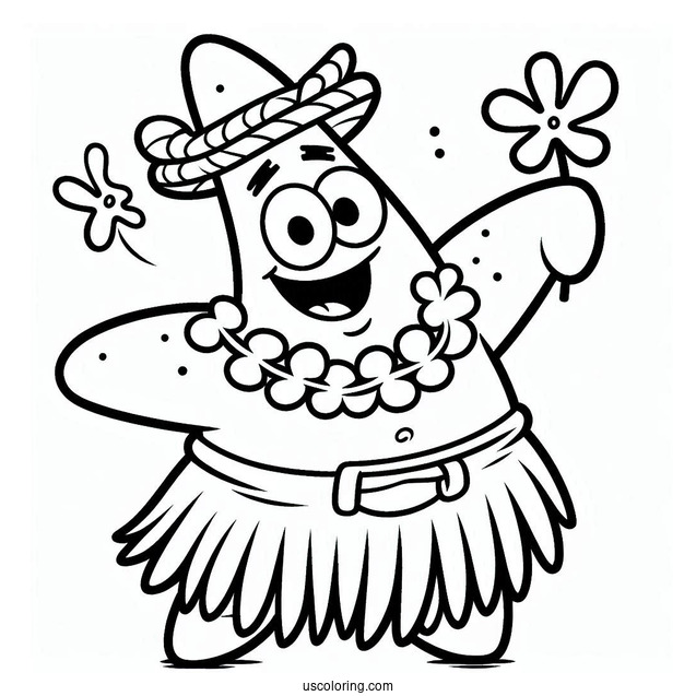 Patrick Star Coloring Page In Hula Shirt And Shorts