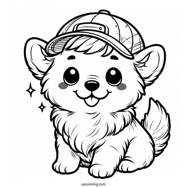 Cute Coloring Page Corgi Puppy Wearing A Cap