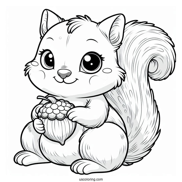 Baby Squirrel Coloring Page Holding Chestnut Coloring Sheet