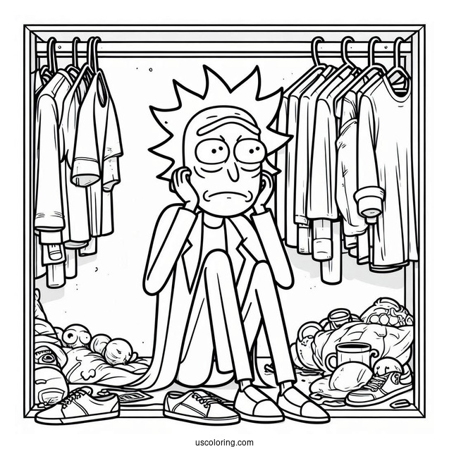 Sad Jerry Smith in Closet Rick and Morty Coloring Page