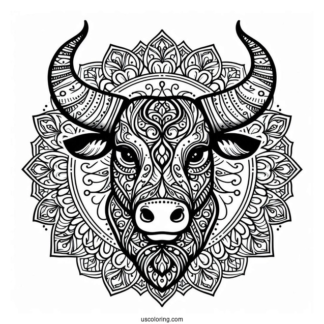 Intricate Bull Mandala Coloring Page