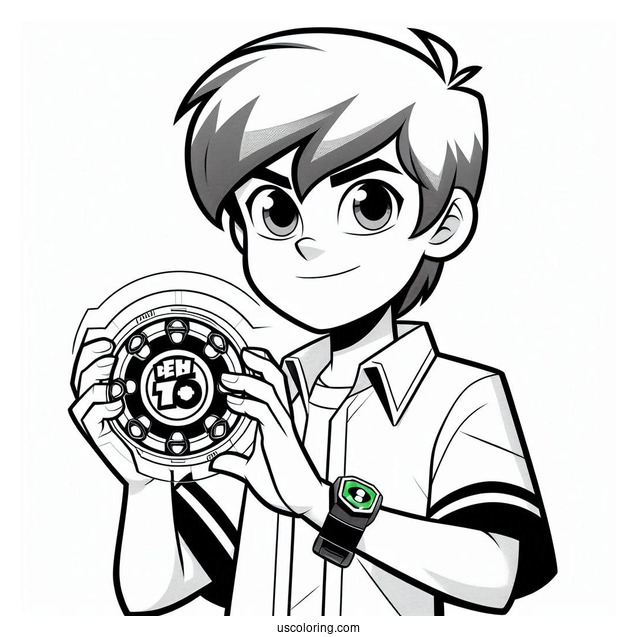 Ben 10 Coloring Page Of Young Ben Tennyson Holding Omnitrix