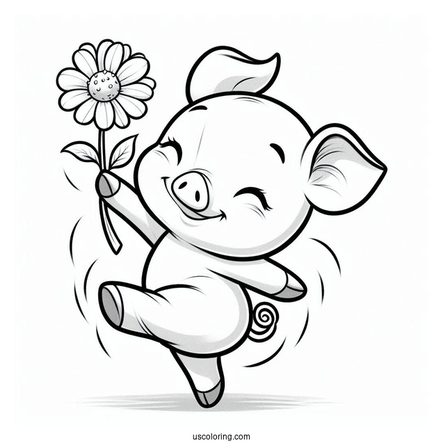 Piglet Coloring Page Dancing While Holding A Flower For Kids