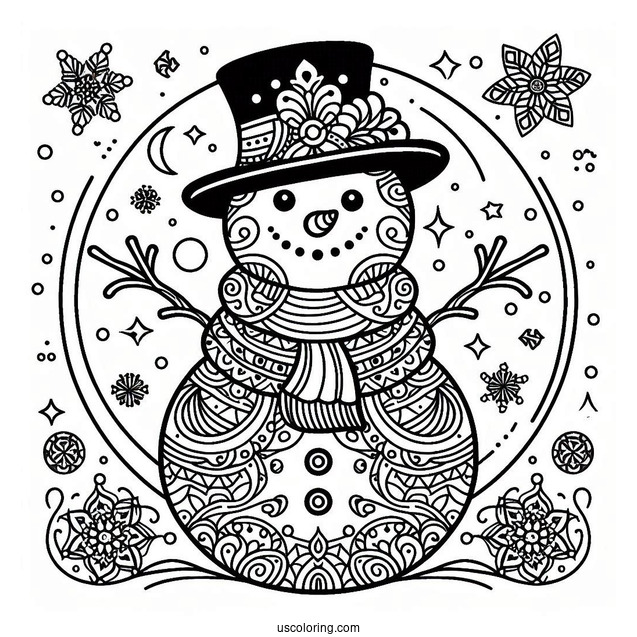 Coloring Page Of a Snowman Mandala