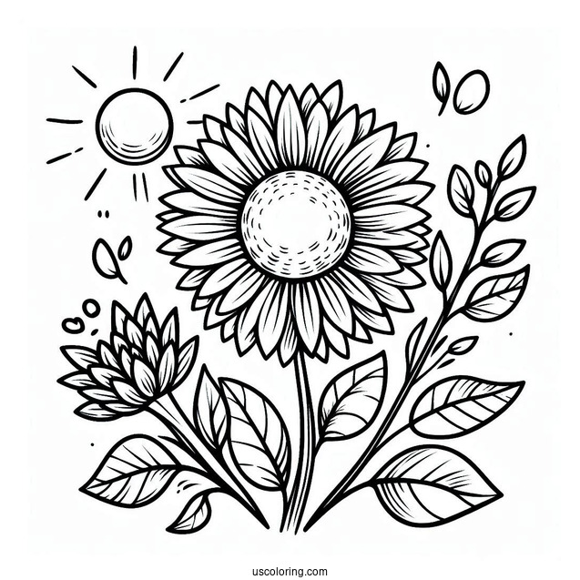 Flower Coloring Pages Of Cartoon Sunflowers In The Sun
