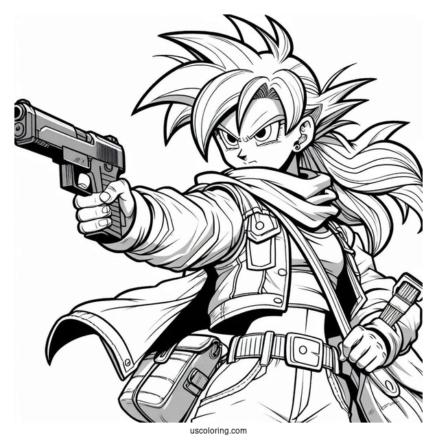 Dragon Ball Z Coloring Page Of Launch in Casual Outfit with Gun