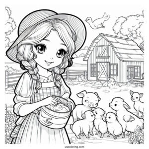 Farmer Wife Feeding Animals To Color