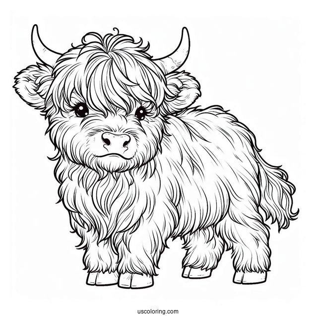 Fluffy Highland Cow Coloring Sheet For Kids