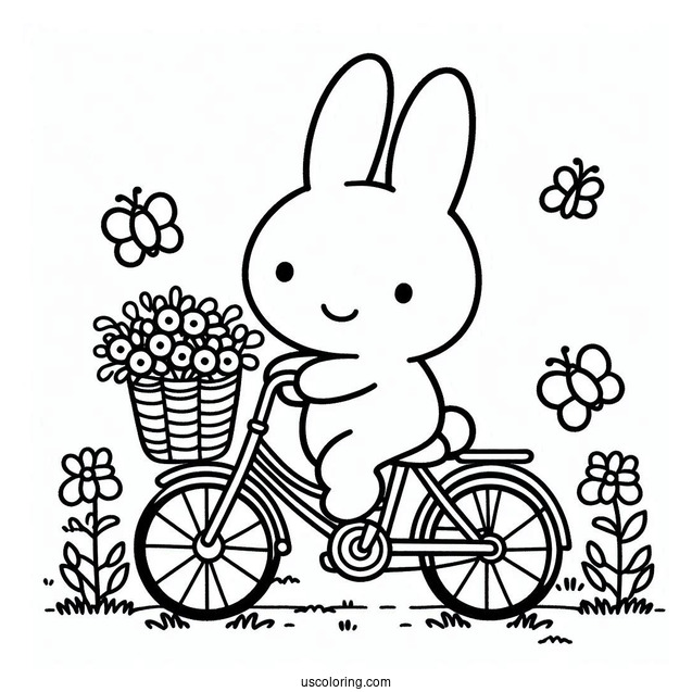 Miffy Coloring Page On A Bicycle For Preschoolers