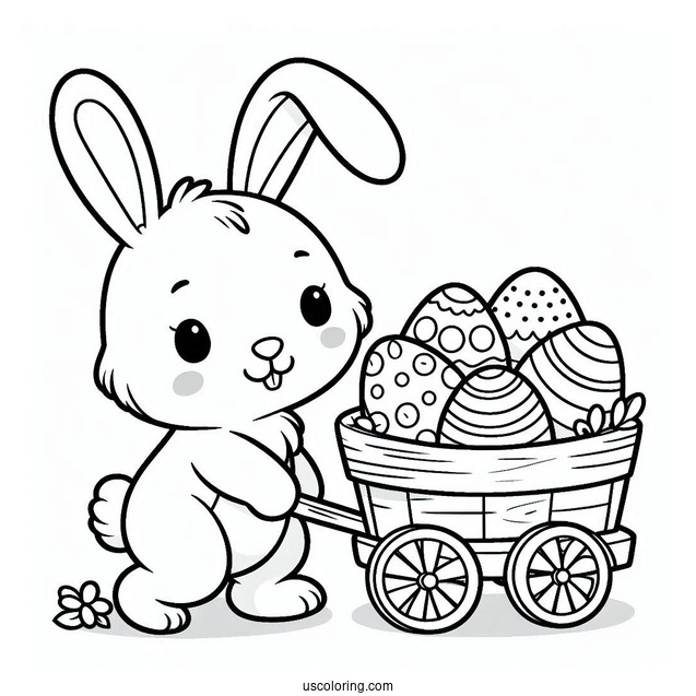 Easter Bunny Coloring Page Pulling A Cart Of Easter Eggs