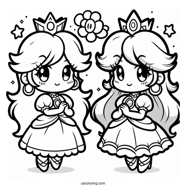 Princess Peach And Princess Daisy Coloring Page In Super Mario Bros
