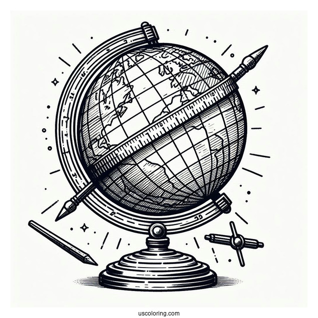 Globe With Longitude And Latitude Lines On A Dowel