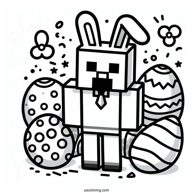 Minecraft Steve With Bunny Ears And Easter Coloring Page Of Eggs
