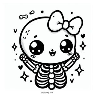 Kawaii Skeleton Coloring Page With Bow