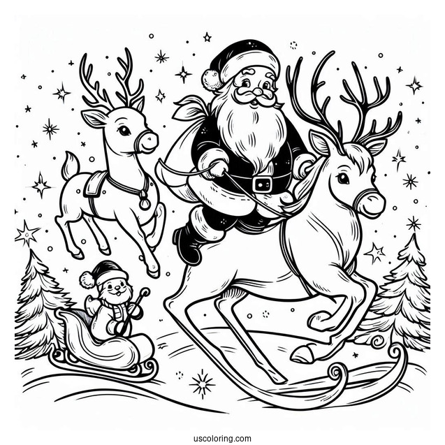 Easy Outline Of Santa With Dasher And Comet_