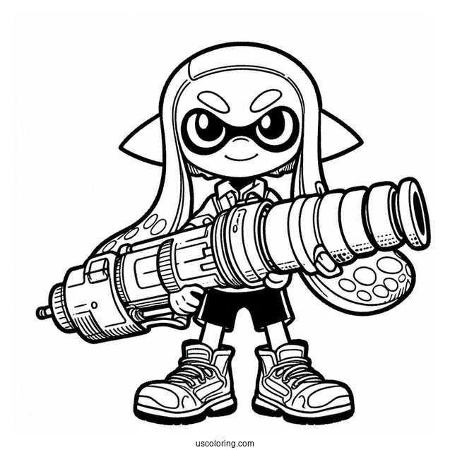 Splatoon Coloring Page Of Octoling Boy With Huge Inkjet