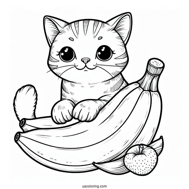 Cat Staring At A Ripe Banana Coloring Page