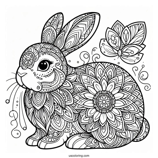 Complex Rabbit Coloring Page Mandala