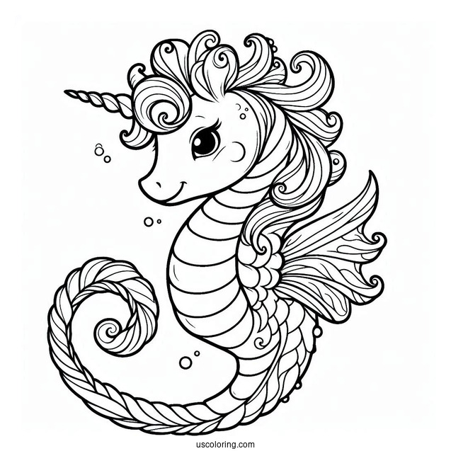 Adorable Unicorn Seahorse To Color