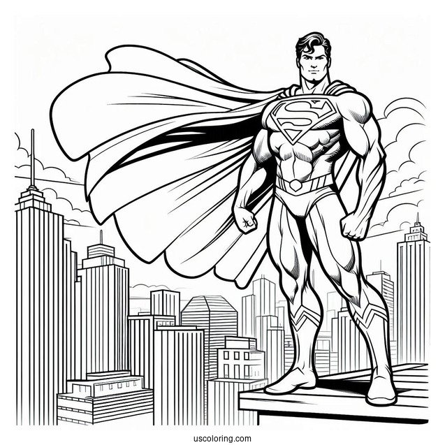 Superman Standing On Edge Of Building To Color
