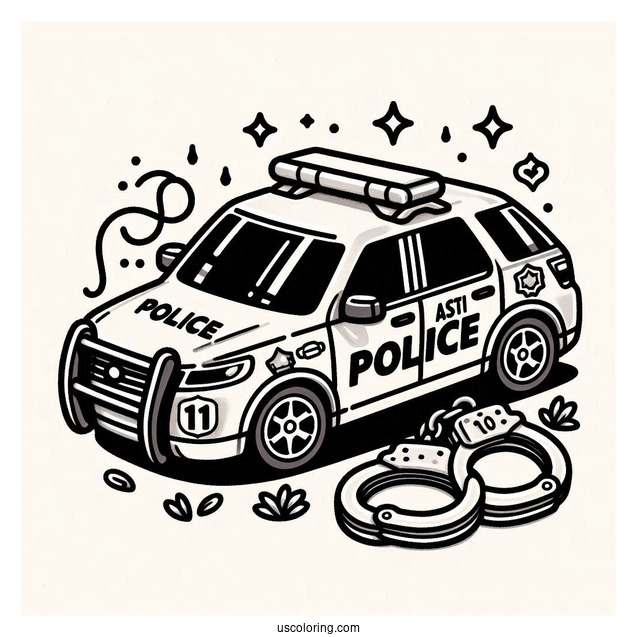 Police Car Coloring Page With Handcuffs