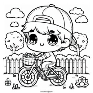 Kawaii Little Boy Riding Bicycle Coloring Page With Training Wheels For Preschoolers