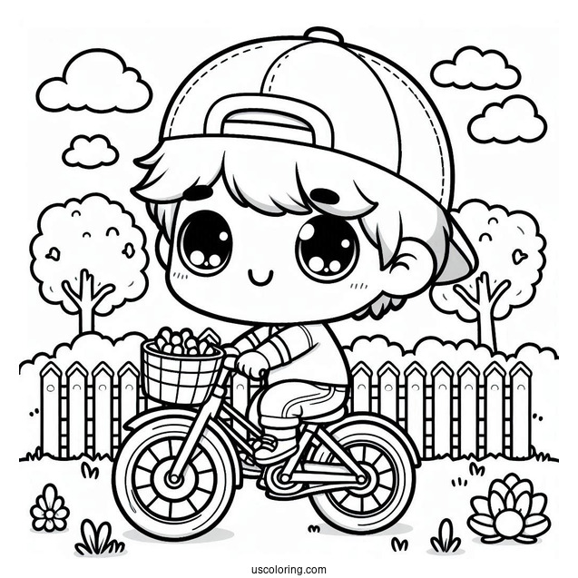 Kawaii Little Boy Riding Bicycle Coloring Page With Training Wheels For Preschoolers