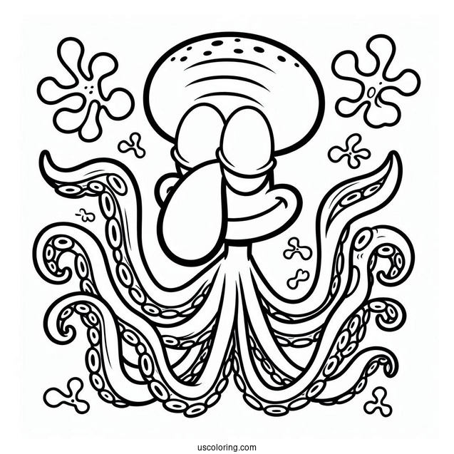 Squidward Coloring Page With Tentacles