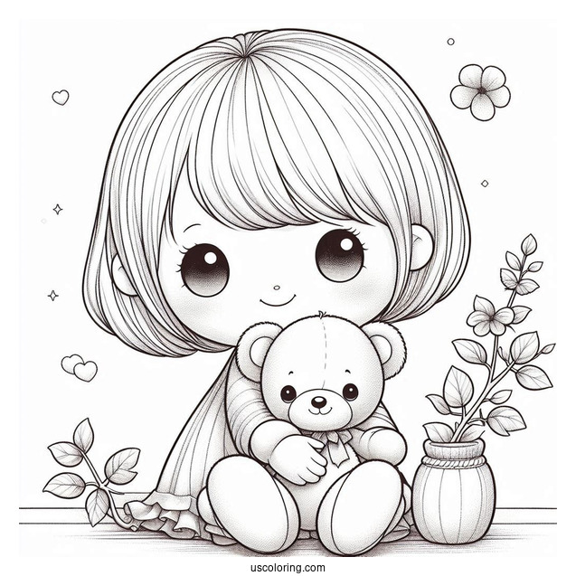 Precious Moments Coloring Page Of Toddler Holding Teddy Bear For Preschoolers