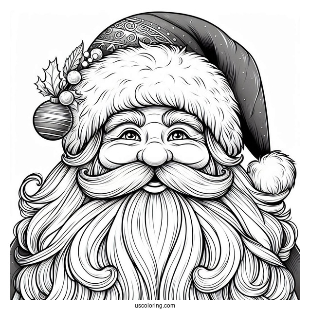Father Christmas With Big White Beard To Color