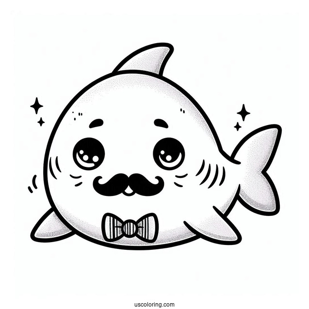Cute Shark Coloring Page With Mustache, Bowtie, And Hat