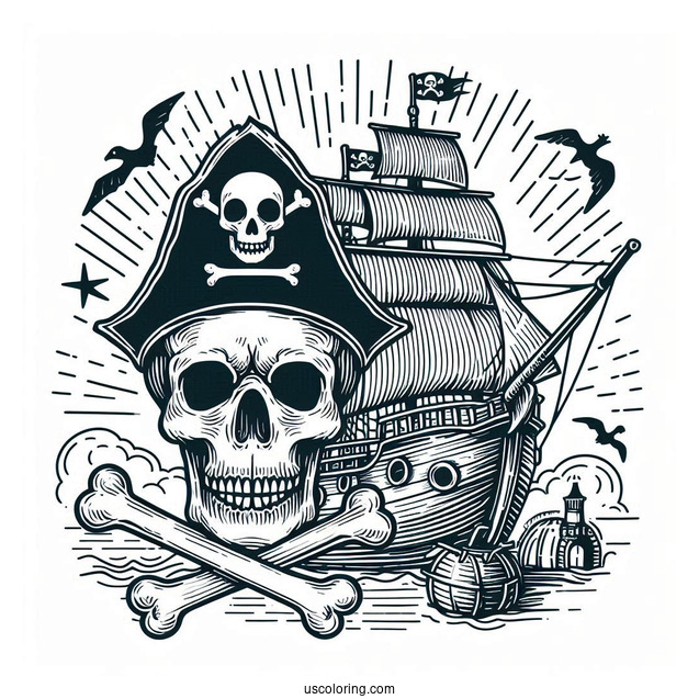 Pirate Skull And Bones Coloring Page For Kids
