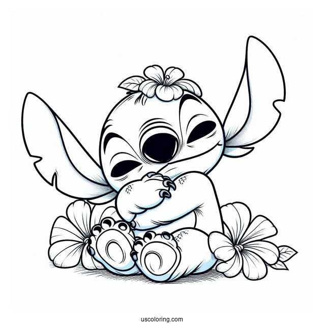 Stitch Cuddling Scrump Doll Coloring Page
