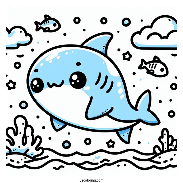 Kawaii Blue Shark Coloring Page