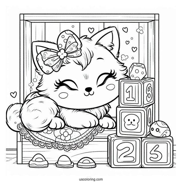 Poppy Playtime Coloring Page Of Cute Catnap Sitting In A Corner With Number Blocks