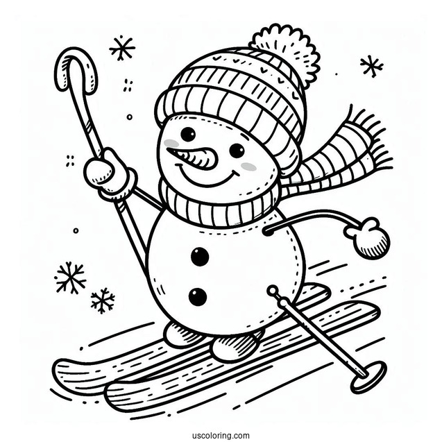 Adorable Snowman Skiing With Long Carrot Nose