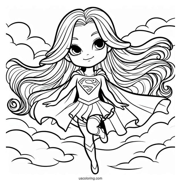 Cartoon Supergirl Coloring Page In The Sky For Kids