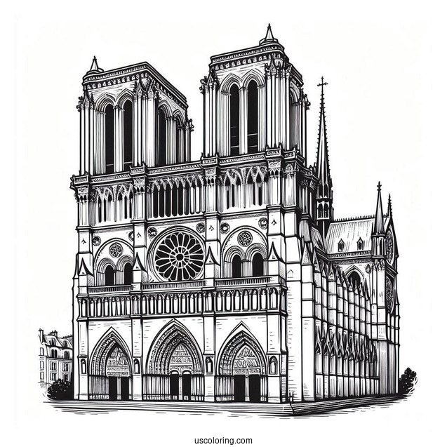 Church Coloring Page Of Notre Dame Cathedral
