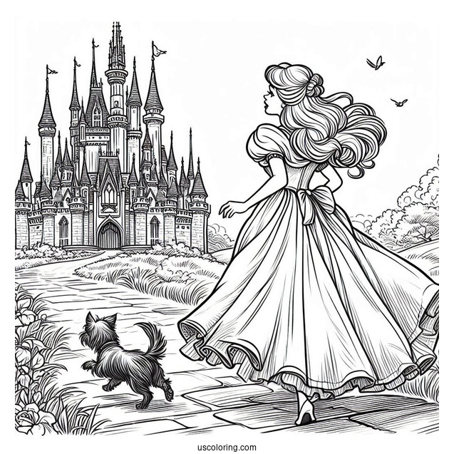 Wicked Stepsister Running Away From The Castle Coloring Sheet