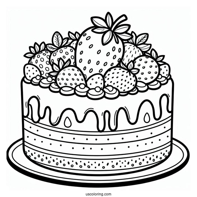Strawberry Cake Coloring Page